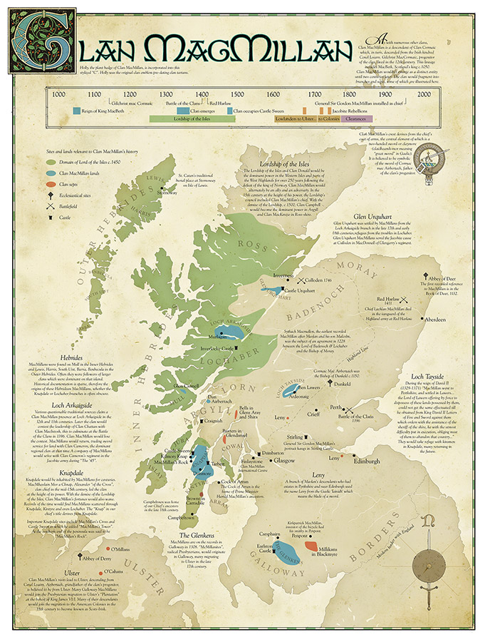 Map of Clan MacMillan lands in Scotland and Ireland